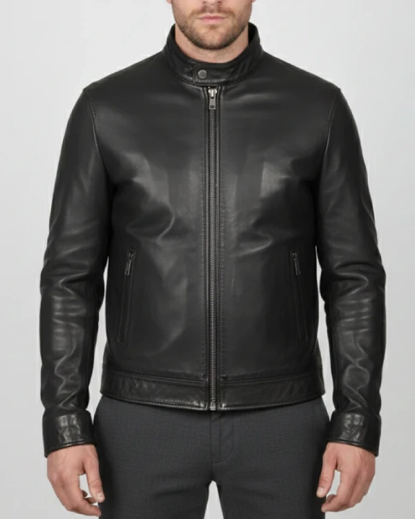 men's Black Simple Leather Jacket (1)
