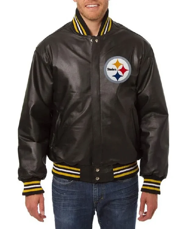 Buy Pittsburgh Steelers Black Leather Bomber