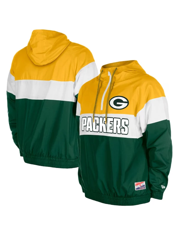 Green Bay Packers New Era 3rd Down Raglan Quarter-Zip Windbreaker Jacket - Green