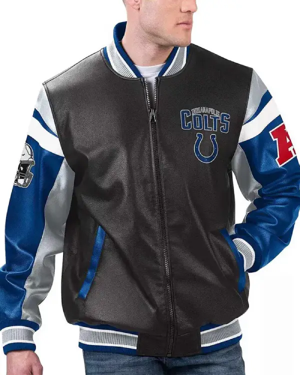Indianapolis Colts Black Varsity Leather Jacket
