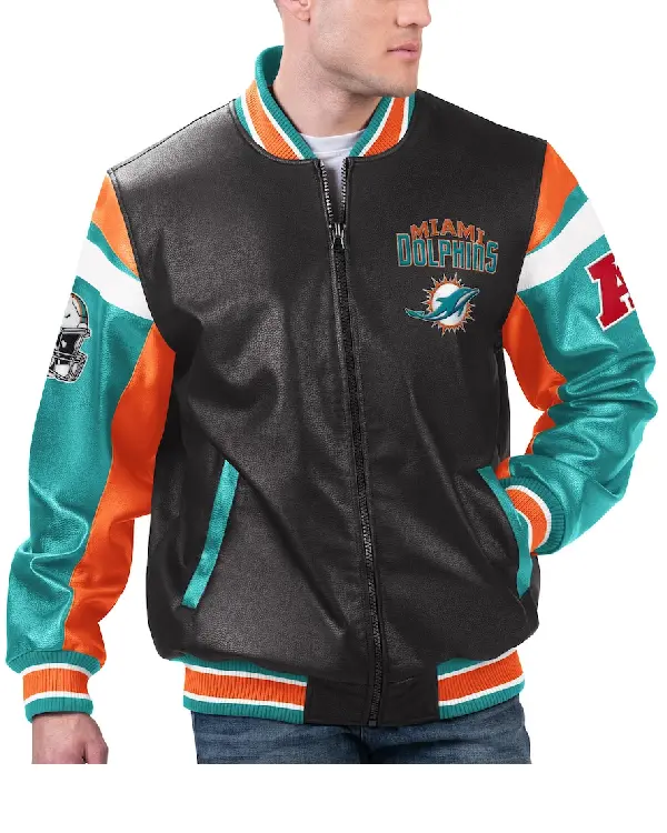 Miami Dolphins Black Varsity Leather