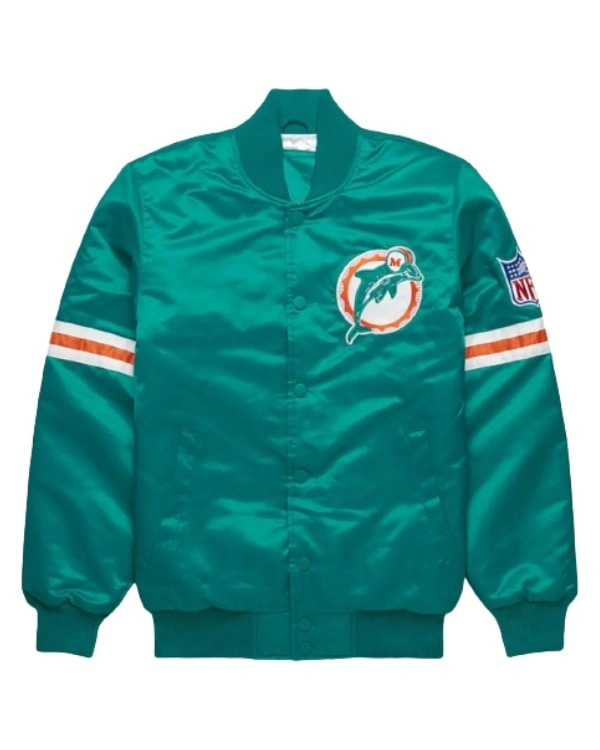 Miami Dolphins Teal Green Satin Bomber Jacket