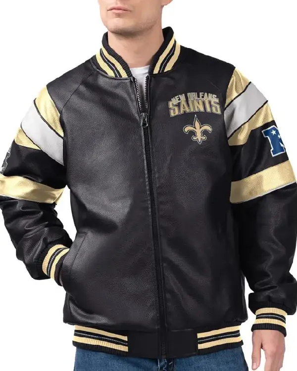 New Orleans Saints Black Leather Jacket