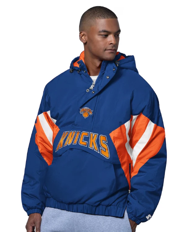 New York Knicks Blue Half-Zip Hooded Jacket