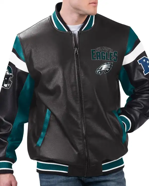 Philadelphia Eagles Black Varsity Leather Jacket