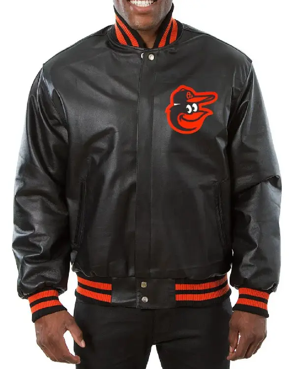 Baltimore Orioles Black Leather Varsity Jacket