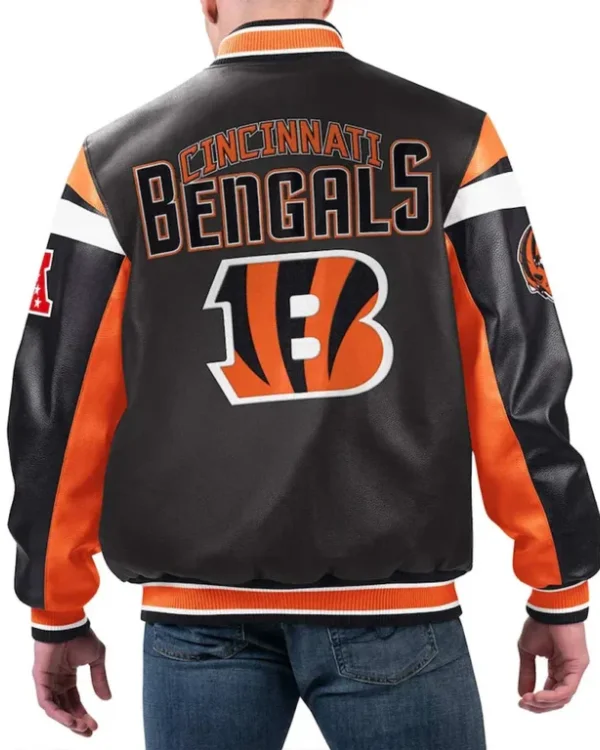 Buy Cincinnati Bengals Black Varsity Full-Zip Leather Jacket Sale