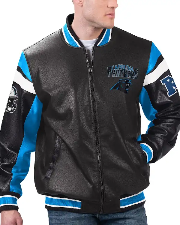 Carolina Panthers Black Varsity Leather Jacket