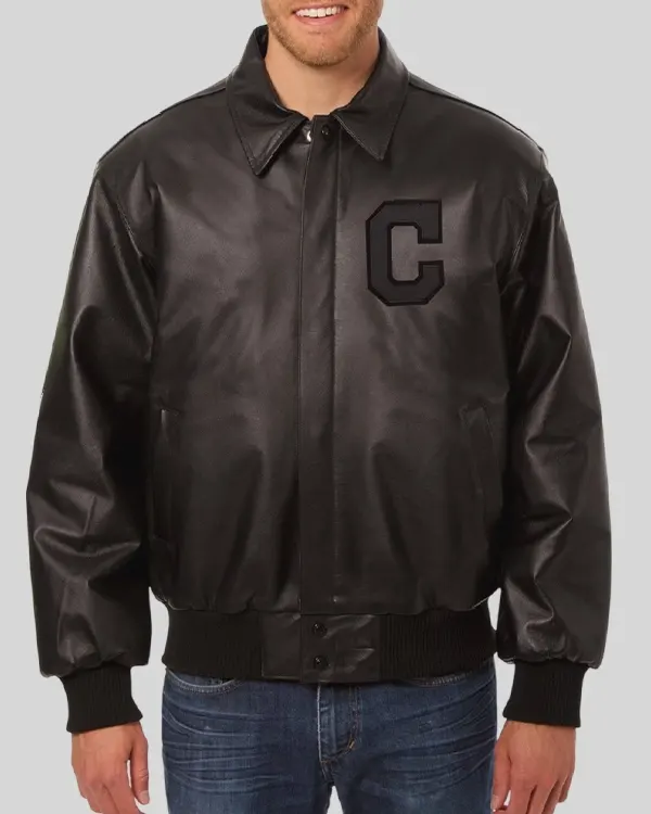 Cleveland Guardians Black Leather Jacket