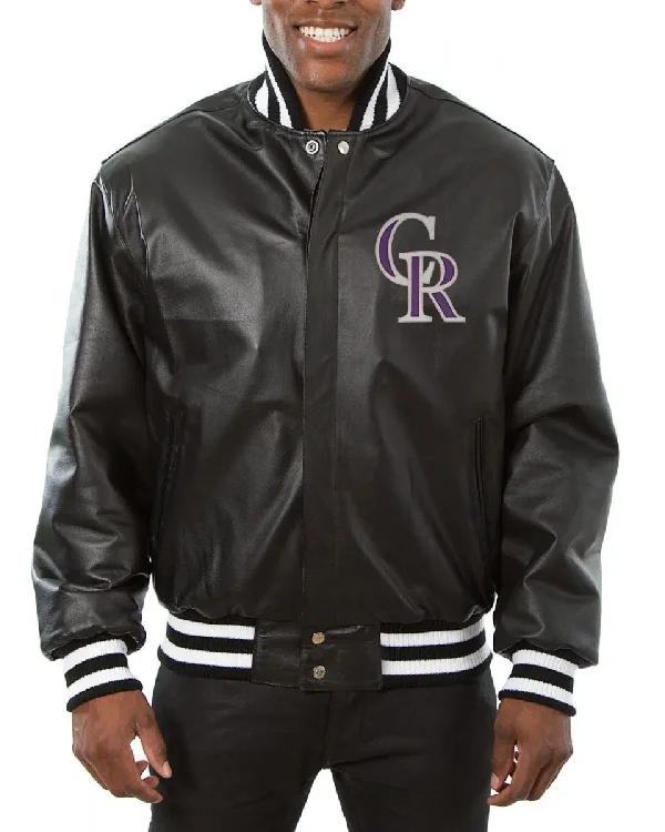 Colorado Rockies Black Leather Varsity Jacket