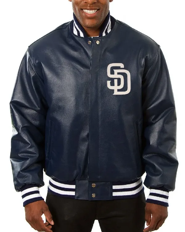 San Diego Padres Blue Leather Varsity Jacket