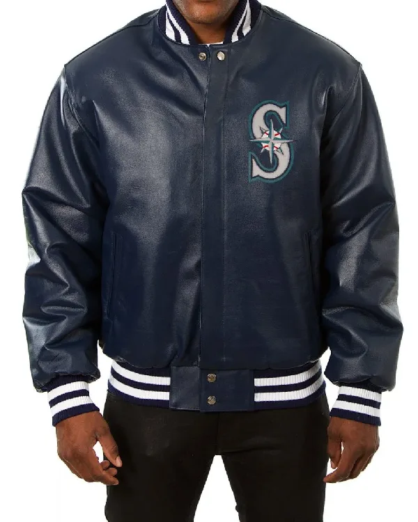 Seattle Mariners Blue Leather Varsity Jacket