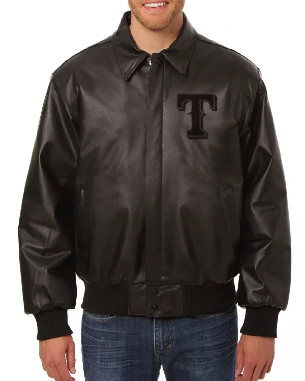 Texas Rangers Black Varsity Leather Jacket