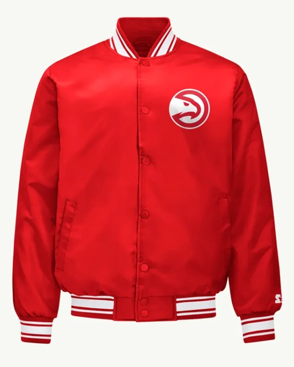 Atlanta Hawks Mesh Look Red Varsity Satin Jacket