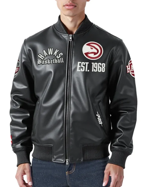 Atlanta Hawks Modern Originals Black Varsity Leather Jacket
