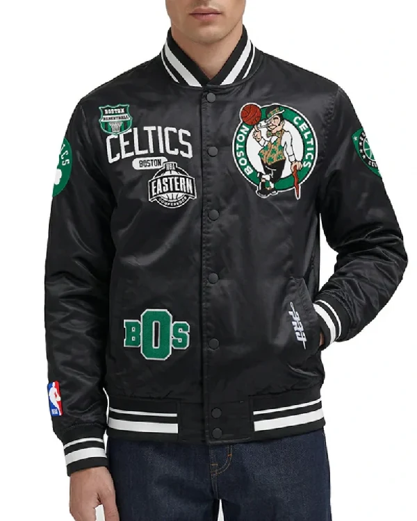 Boston Celtics Letterman Black Classic Satin Jacket