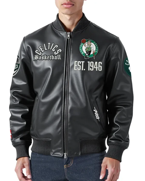 Boston Celtics Modern Originals Black Varsity Leather Jacket