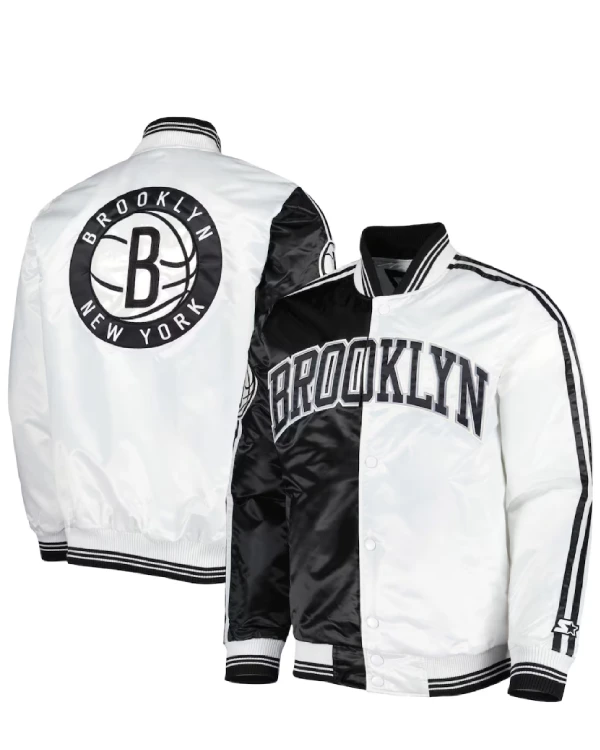 Brooklyn Nets Full-Snap Satin Varsity Jacket
