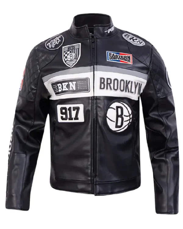Brooklyn Nets Moto Black Leather Jacket