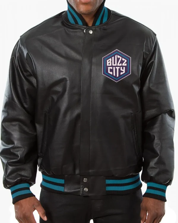 Charlotte Hornets Black Leather Varsity Jacket