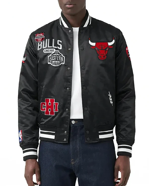 Chicago Bulls Letterman Black Classic Satin Jacket