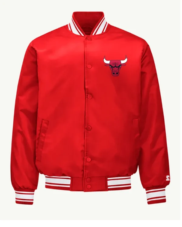 Chicago Bulls Mesh Look Red Varsity Satin Jacket