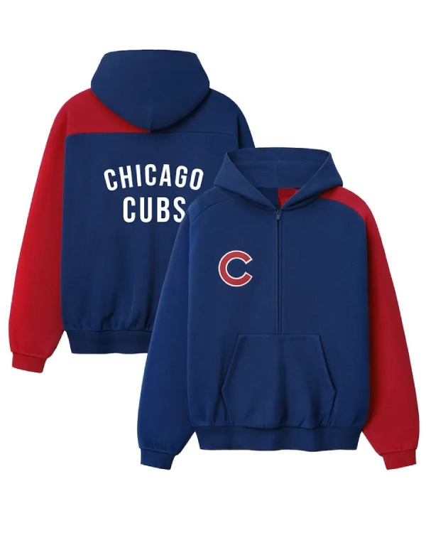 Chicago Cubs Royal_Red Half-Zip Raglan Hoodie