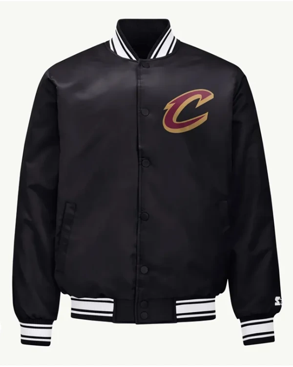 Cleveland Cavaliers Printed Graphic Black Varsity Satin Jacket