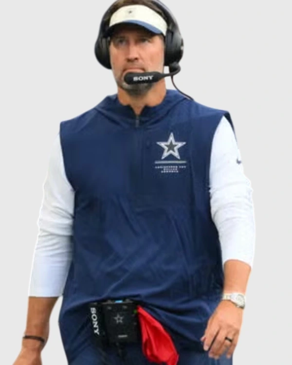 Dallas Cowboys Brian Schottenheimer Half-Zip Sleeveless Anorak Jacket in Navy Blue – Preseason