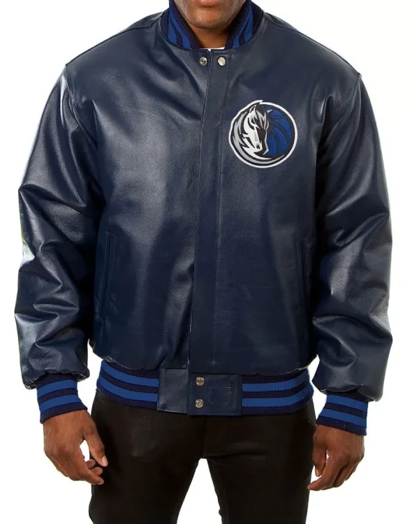 Dallas-Mavericks Blue Leather Varsity Jacket
