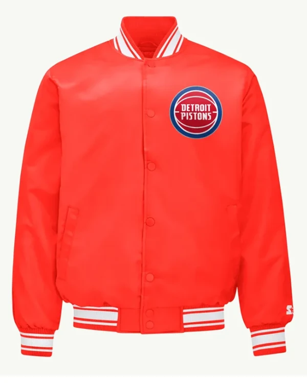 Detroit Pistons Printed Graphic Red Varsity Satin Jacket