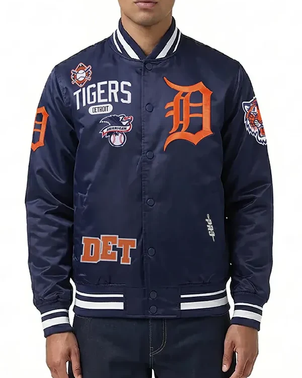 Detroit Tigers Letterman Navy Classic Satin Jacket