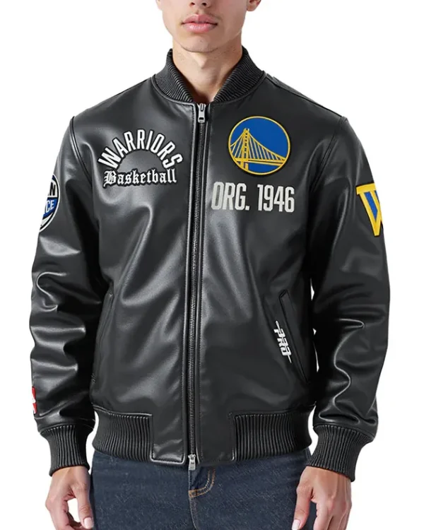 Golden State Warriors Modern Originals Black Varsity Leather Jacket