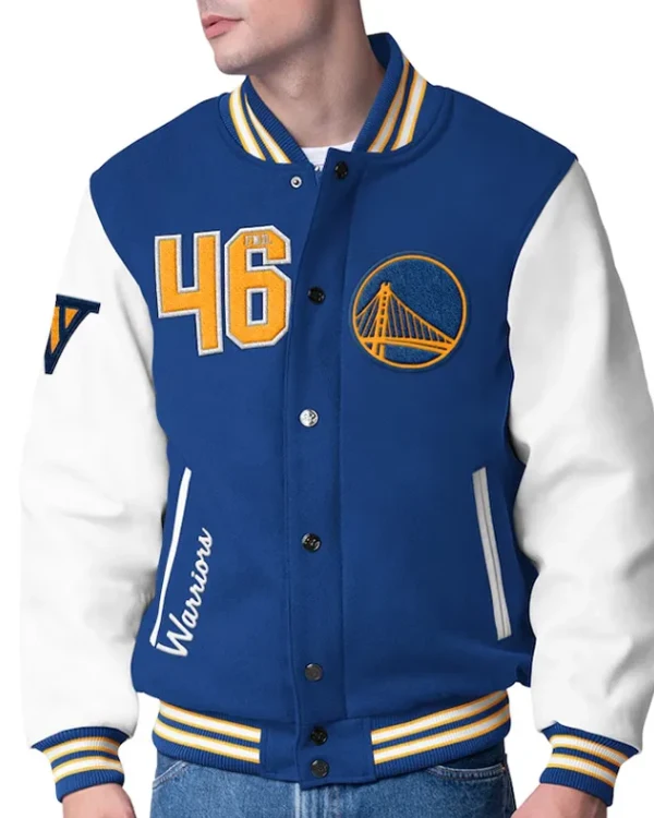 Golden State Warriors Moneyball Royal And White Varsity Jacket