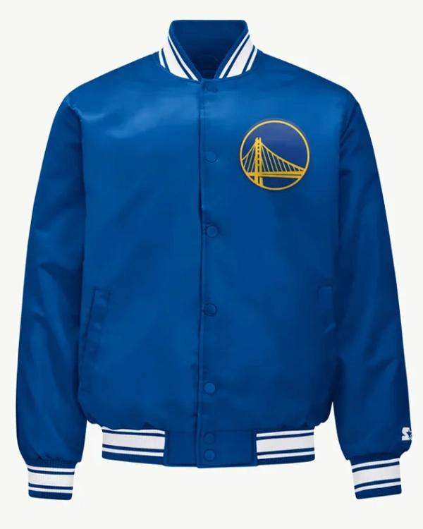 Golden State Warriors Printed Graphic Royal Varsity Satin Jacket