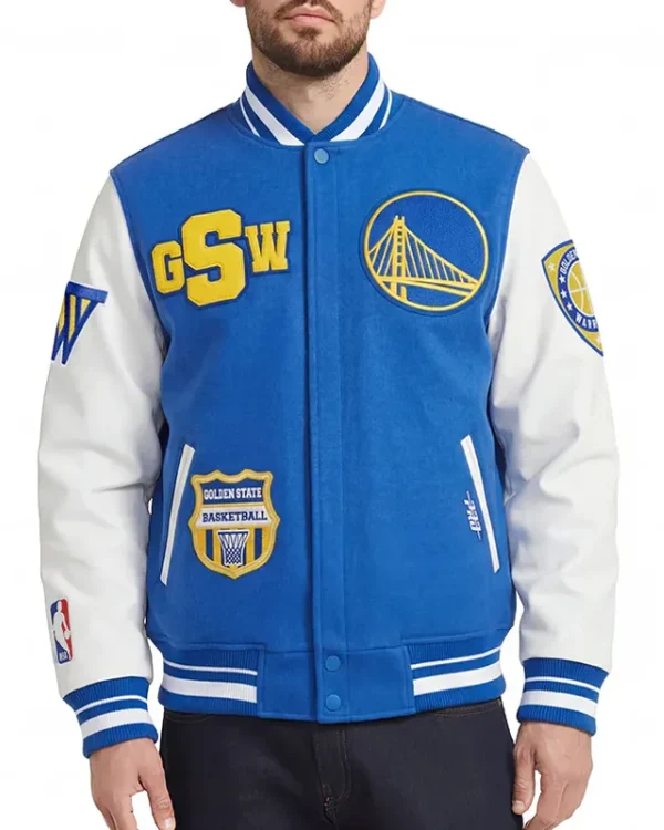 Golden State Warriors Royal And White Letterman Jacket