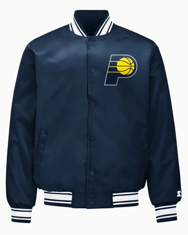 Indiana Pacers Printed Graphic Navy Varsity Satin Jacket