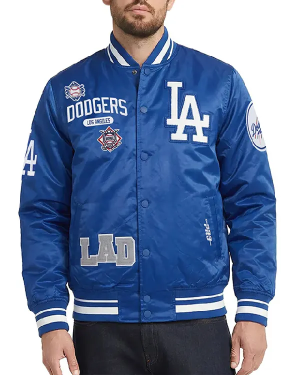 LA Dodgers Letterman Blue Classic Rib Satin Jacket