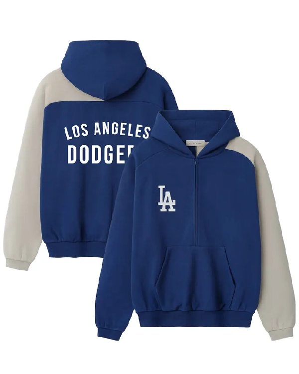 LA Dodgers Royal_Cream Half-Zip Raglan Sport Hoodie