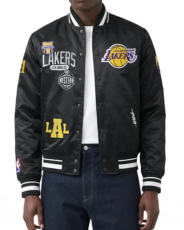 LA Lakers Letterman Black Classic Satin Jacket
