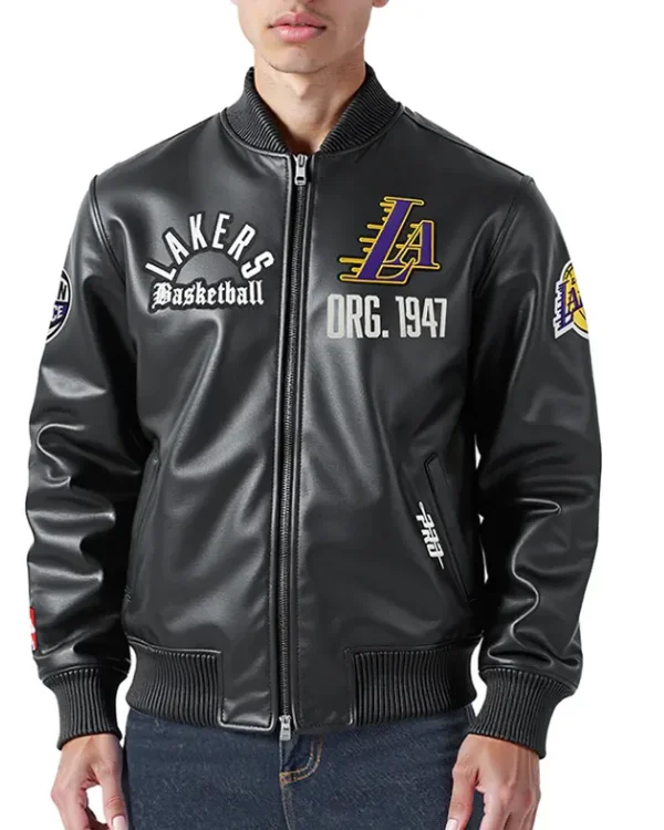 LA Lakers Modern Originals Black Varsity Leather Jacket