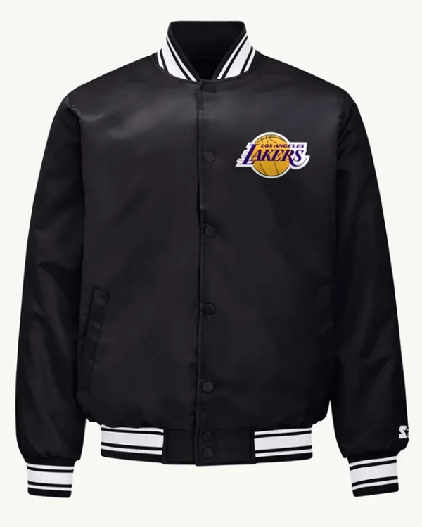 LA Lakers Printed Graphic Black Varsity Satin Jacket