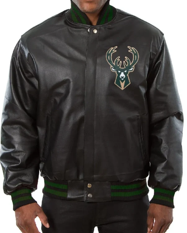Milwaukee Bucks Black Leather Jacket
