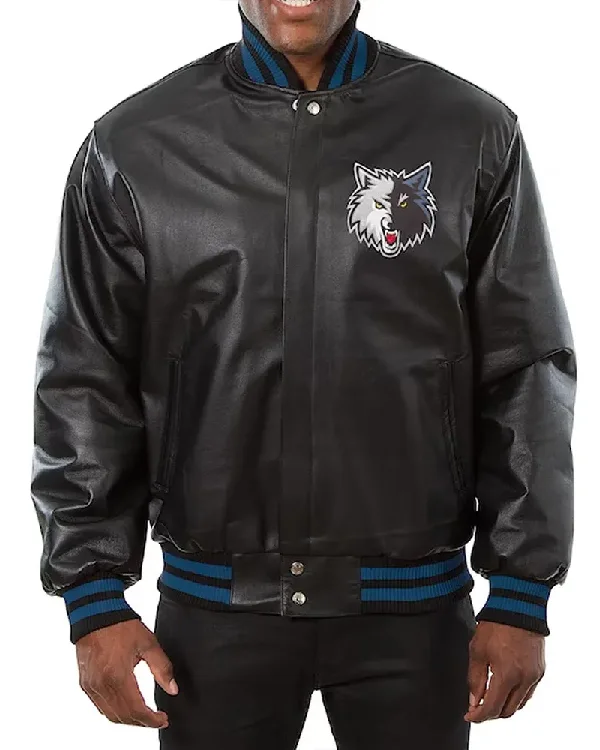 Minnesota Timberwolves Black Leather Jacket