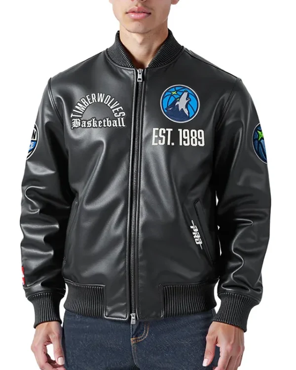 Minnesota Timberwolves Modern Originals Black Varsity Leather Jacket