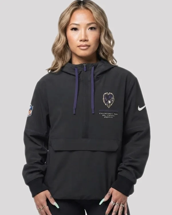 NFL x Baltimore Ravens Nike Sideline Logo Glory Black Half-Zipper Anorak Hooded Jacket