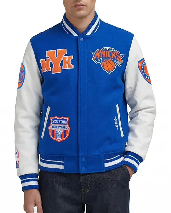 NY Knicks Classic Royal And White Letterman Jacket