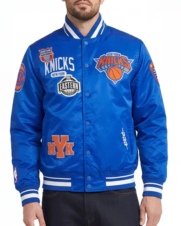 NY Knicks Letterman Royal Classic Satin Jacket
