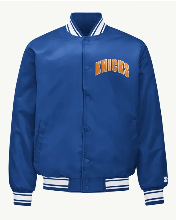 NY Knicks Printed Graphic Logo Varsity Satin Jacket