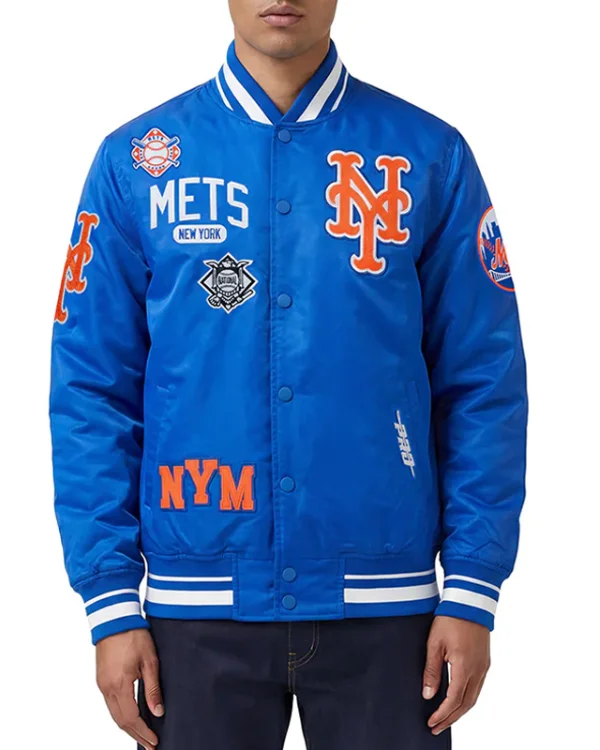 NY Mets Letterman Royal Satin Jacket